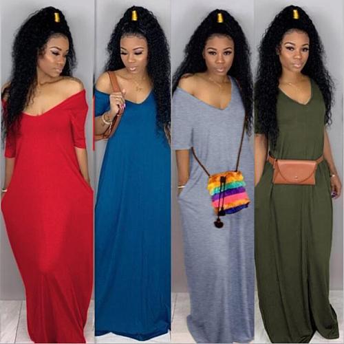 Solid Color Loose Floor-length Long Dress SFY-003