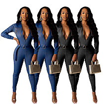 Fashion Denim Tassel Skinny Long Jumpsuit SHD-9210