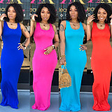 Solid Color U Neck Sleeveless Skinny Floor-length Maxi Dress SFY-016