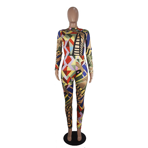 Stylish Printed Bodysuits with Skinny Pants 2 Pieces Set SHD-9209