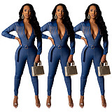Fashion Denim Tassel Skinny Long Jumpsuit SHD-9210