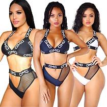 Sexy Letter Printed Hollow Out Patchwork Bikinis LSL-6130