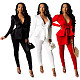 Women Solid Color Deep V Bowknot Two Pieces Suits SHD-9203
