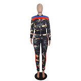 Camouflage Prints Patchwork Zipper Tight 2 Pieces Set SHD-9176