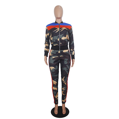 Camouflage Prints Patchwork Zipper Tight 2 Pieces Set SHD-9176