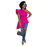Solid Color Single Shoulder Flounced Irregular Tops TE-3976