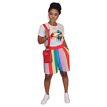 Lips Prints Tops with Stripes Shorts 2pcs Sets TE-3997
