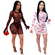 Lips Print Perspective Mesh Sheer Sexy Nightclub Dress TE-3938