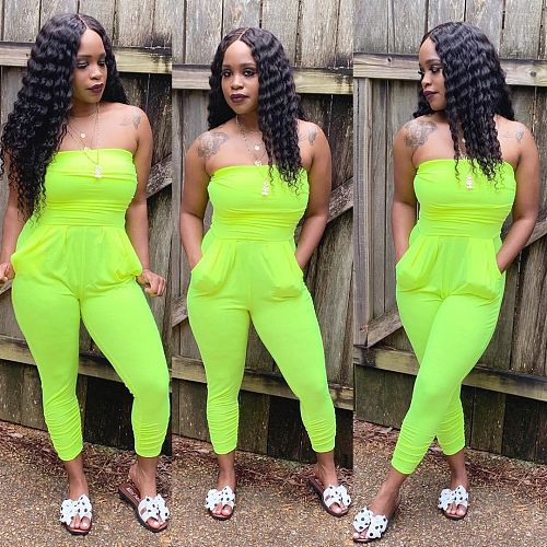 NEW Solid Color Sexy Strapless Pocket Jumpsuit LP-6152
