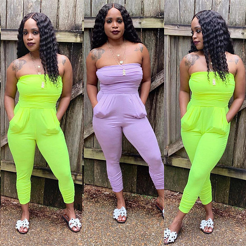 NEW Solid Color Sexy Strapless Pocket Jumpsuit LP-6152