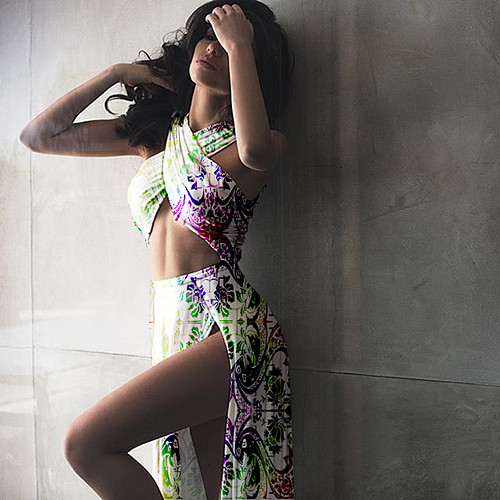 Sexy Wrapped Chest Prints Slits Long Dress BN-9021