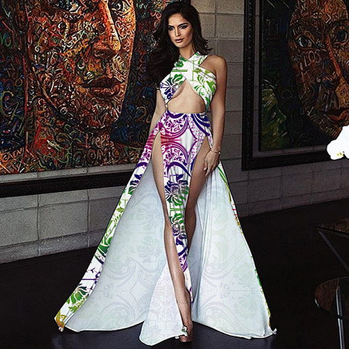 Sexy Wrapped Chest Prints Slits Long Dress BN-9021