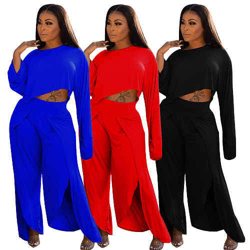 Solid Color Irregular Loose Two Pieces Sets NK-8524