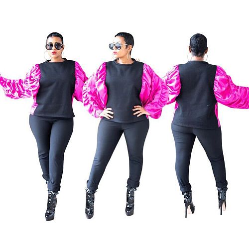 Casual Women Hubble-bubble sleeve Patchwork Tops MOF-5135