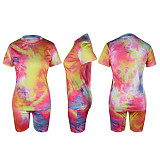 Fashion Tie-dye Round Neck Sporty Shorts 2 Pieces Set XMY-9236