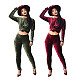 Solid Color Velvet Long Sleeves Bodycon Pants Set 2 Pieces MOF-5126