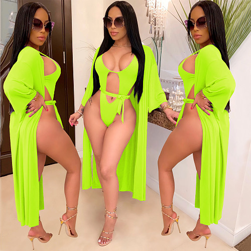 Sexy Solid Color Bikinis with Long Cloak BY-3378