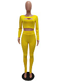 Leisure Women Hollow Out Crop Top and Bodycon Pants 2 Pieces Set CM-179