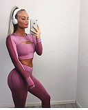 Leisure Women Hollow Out Crop Top and Bodycon Pants 2 Pieces Set CM-179