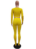 Leisure Women Hollow Out Crop Top and Bodycon Pants 2 Pieces Set CM-179