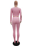Leisure Women Hollow Out Crop Top and Bodycon Pants 2 Pieces Set CM-179