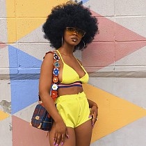 Yellow Cross Back Elastic Band Shorts Bikini Set JH-032