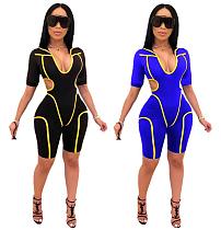 Sexy Hollow Out Stripe Hoodies Skinny Rompers MDF-5117