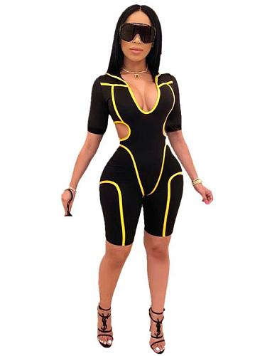 Sexy Hollow Out Stripe Hoodies Skinny Rompers MDF-5117