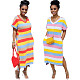Leisure Stripes Short Sleeves Loose Split Maxi Dress SFY-111