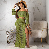 Mesh Off Shoulder Long Sleeve Tops Tassels Maxi Dress Set TR-938