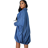 Solid Color Full Sleeves Loose Midi Blouse Dress SFY-002
