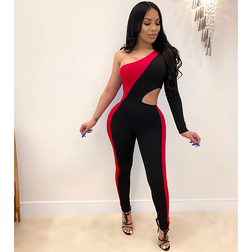 Sexy Hollow Out Single Sleeve Patchwork Jumpsuit SHD-9218