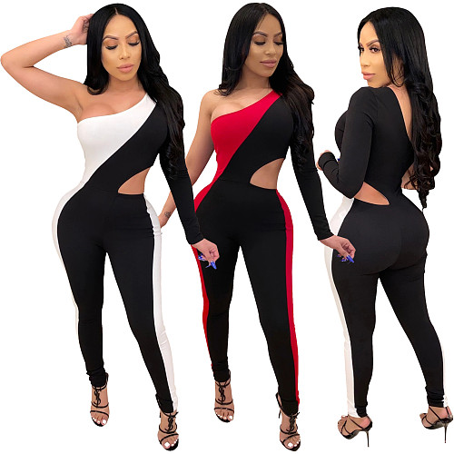 Sexy Hollow Out Single Sleeve Patchwork Jumpsuit SHD-9218