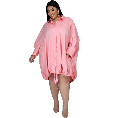 Solid Color Full Sleeves Loose Midi Blouse Dress SFY-002