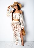 Mesh Off Shoulder Long Sleeve Tops Tassels Maxi Dress Set TR-938
