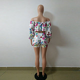 Flower Printing Off Shoulder Blouse Shorts Set BN-9071