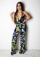 Geometric Printed Sleeveless Long Jumpsuit (with Belt) ML-7200