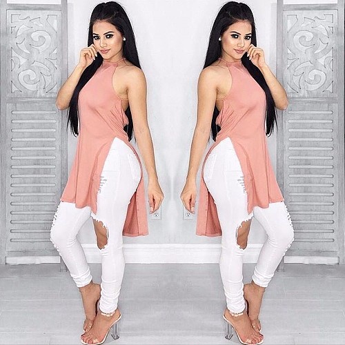 Sexy Backless Sleeveless Slits Irregular Mini Dress BN-9006