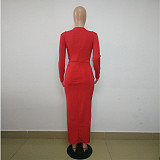 Red Long Sleeves Lace-up Skinny Maxi Dress BN-9046