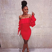Sexy Off Shoulder Ruffles Package Hips Nightclub Mini Dress BN-9047