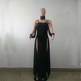 Black Sexy High Splits Nightclub Maxi Dress BN-9007