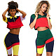 Fashion Patchwork Lapel Crop Top and Sport Shorts 2 Pieces Suits LSL-6142