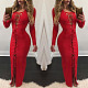Red Long Sleeves Lace-up Skinny Maxi Dress BN-9046