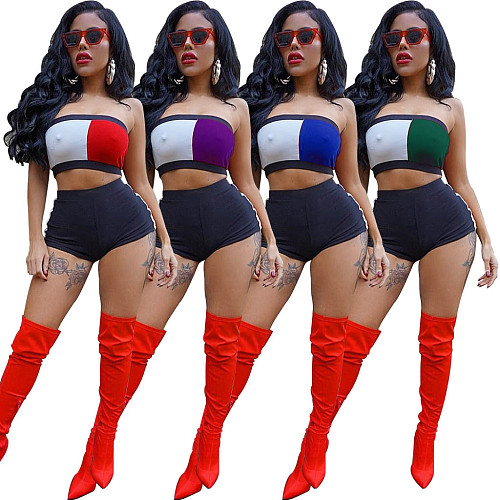Sexy Wrapped Chest Crop Top with Skinny Shorts 2 Pieces Set LSL-6107