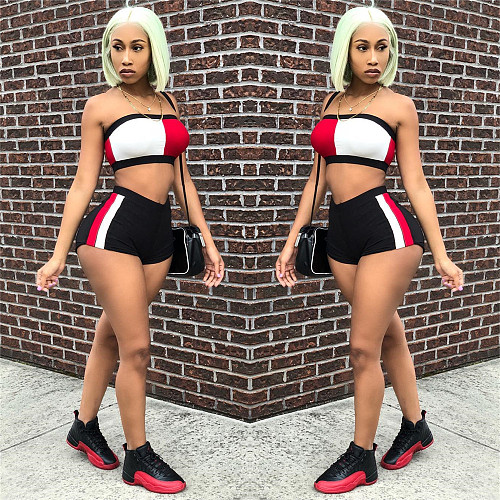 Sexy Wrapped Chest Crop Top with Skinny Shorts 2 Pieces Set LSL-6107
