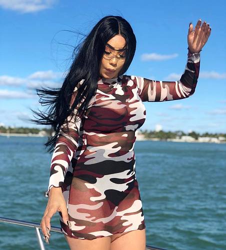 Camouflage Printed Long Sleeves Skinny Mini Dress BGN-017