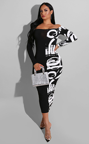 Sexy Off Shoulder Printing Skinny Long Dress AIL-073