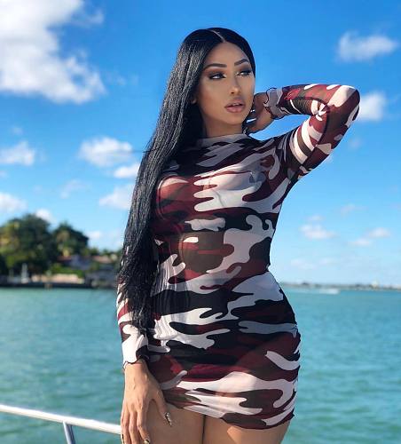 Camouflage Printed Long Sleeves Skinny Mini Dress BGN-017