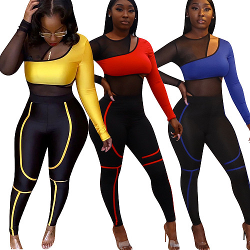 Sexy Hollow Out Patchwork Mesh Two Pieces Set OY-6083