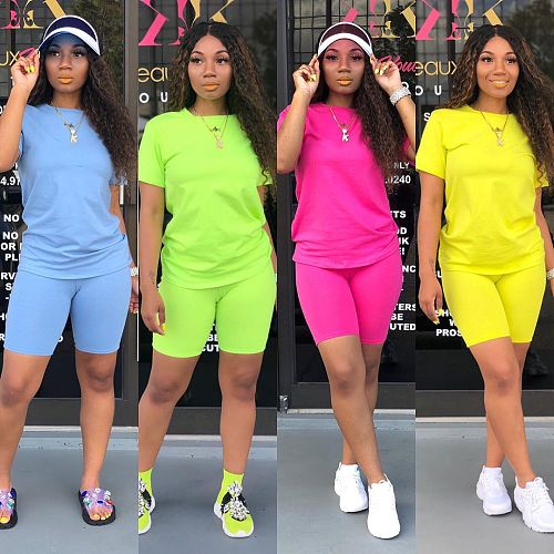 Leisure Women Solid Color Round Collar Two Pieces Short Sets XMY-9171